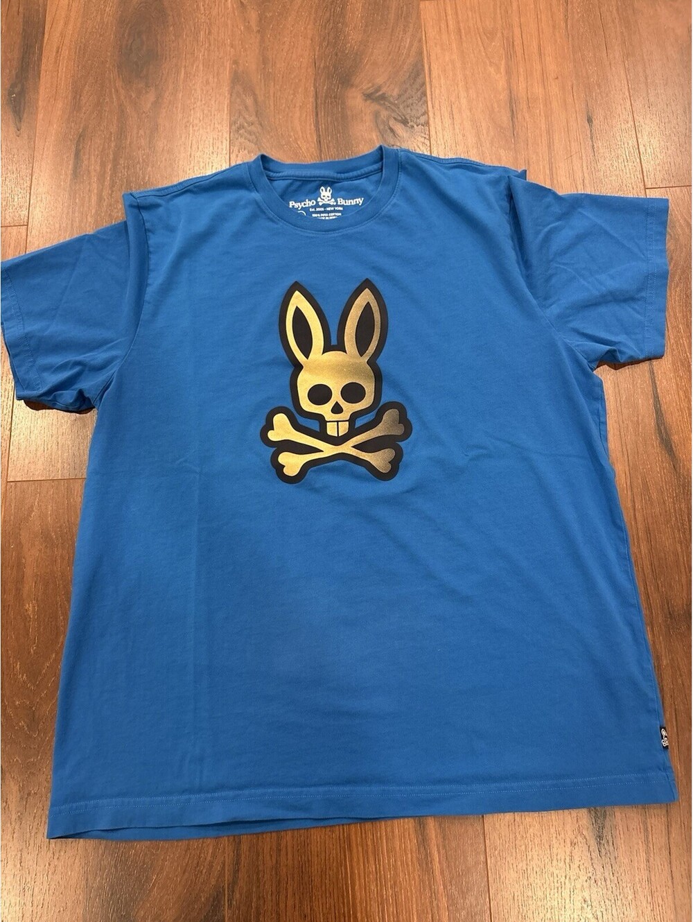 Psycho Bunny Men's Delft Blue Copa Bunny Graphic Crew-Neck Short Sleeve T-Shirt